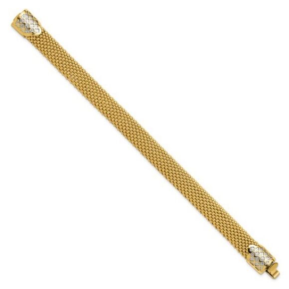 14K Two-tone Polished and Diamond-Cut Popcorn Mesh Bracelet, By Leslies Jewelry. - Picture 3 of 6